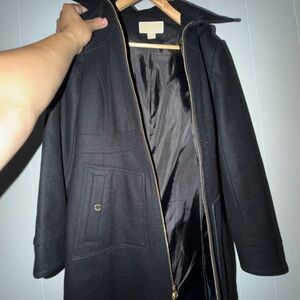Women Michael Kors Black Trench Coat with Gold Hardware
